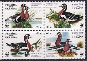 Украина _, 1998, Утки, WWF, Птицы, 4 марки квартблок